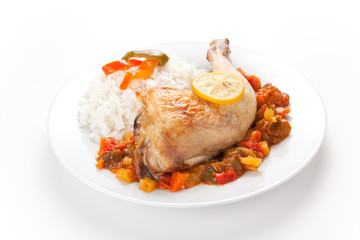 roast chicken with red and green peppers