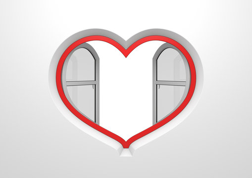 Heart window opened sun blinds inside copyspace (love series)