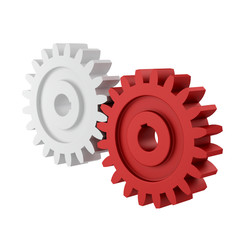 3d Render of red and white gear on white background.