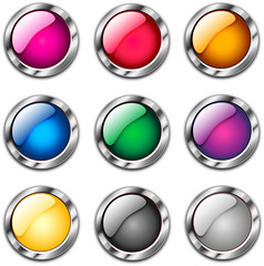 Nine glossy buttons in several colors