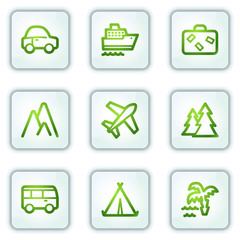 Travel web icons, white square buttons series