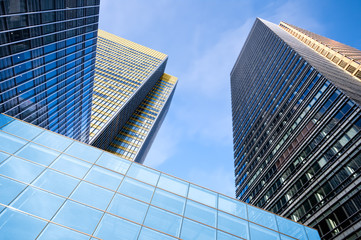 Corporate office buildings in Canary Wharf, London.