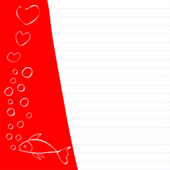 Fish in love, making bubbles, border or writing paper