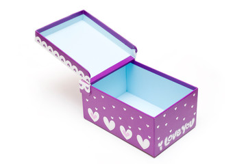 hand-made opened purple gift box in white background