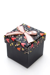 hand-made beautiful black gift box with hearts shape