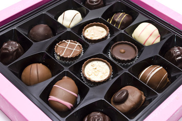 Assorted chocolate candies in box