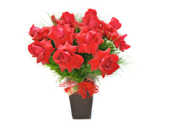 red roses vase on white background