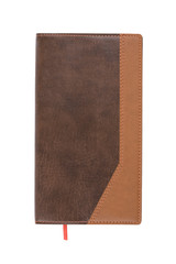 Note pad with a cover from a natural leather. Isolated.
