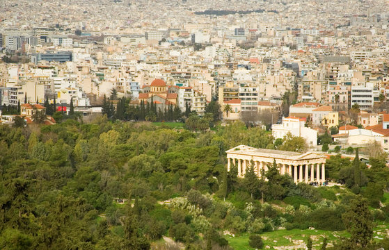 View of Ancient Agora from the Akropolis hill in Athens, Greece