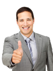 Successful businessman with thumb up
