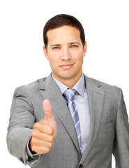 Charismatic businessman with thumb up