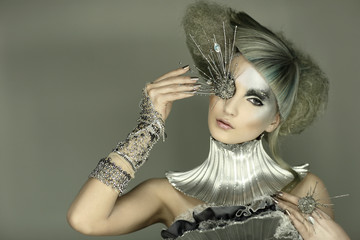 model in expression dress and hair