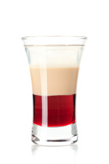 Three layered cocktail isolated on white background
