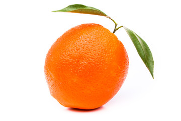 Orange with leaves on white background