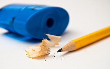sharp yellow pencil with blue sharpener
