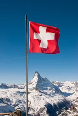 Stickers pour porte Cervin Cervin et drapeau suisse