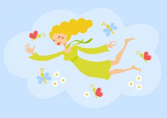 Selbstklebende Fototapeten Frau schwebt im siebten Himmel-Frühling © KARL70
