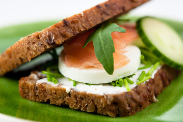 Sandwich with smoked salmon and egg