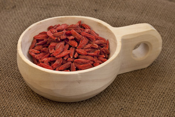 scoop of dried Tibetan goji berries (wolfberries)