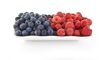 Blueberrys and Rasberrys in a dish