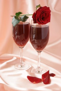 wine and red rose