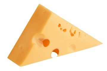 Slice of cheese isolated on white