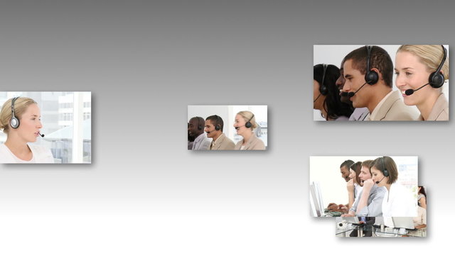 Collage of HDvideo footage of a business call centre