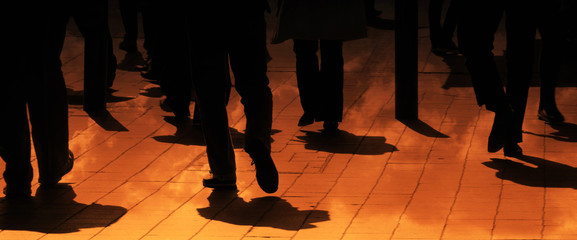 Composite of silhouetted pedestrians