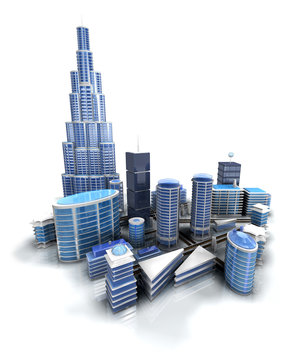 Highest modern 3D tower building architecture illustration
