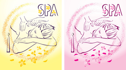 Spa massage illustration in two color
