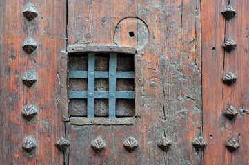 detail wooden gate with iron