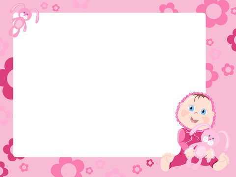 Pink frame with baby, vector illustration