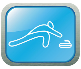 Curling  icon with metal texture boarder. Vector illustration.