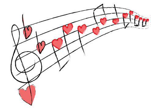 musical notes with hearts