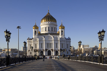 Fototapeta na wymiar Winter view on Christ the Savior Cathedral Moscow Russia