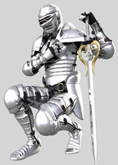Foto auf Acrylglas Ritter in glänzender Rüstung - kniend © Algol