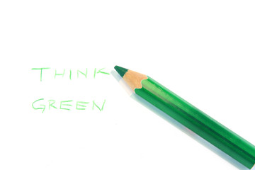 green wooden pencil with text think green