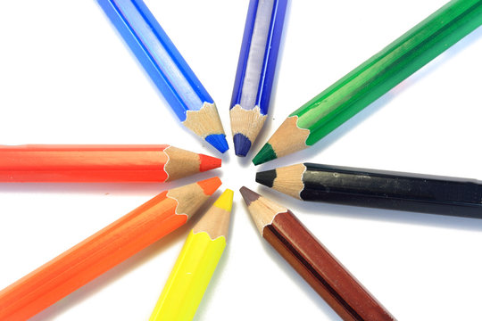wooden color pens put in circle