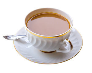 Close-up of coffee with milk cup isolated on white