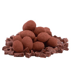 Chocolate truffle and slices isolated on white background