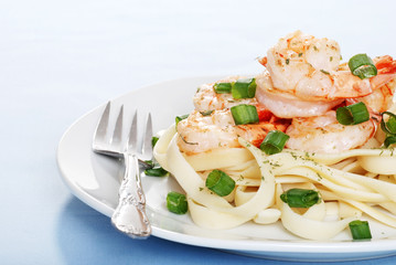 Shrimp With Noodles And Fork