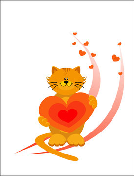 Charming red cat keeps the heart