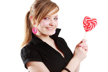 Portrait of beautiful girl with big lollipop
