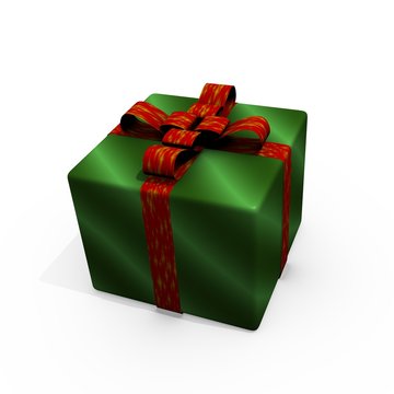 Green wrapped gift with red ribbon - 3d image
