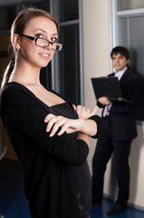 The business woman with the colleague