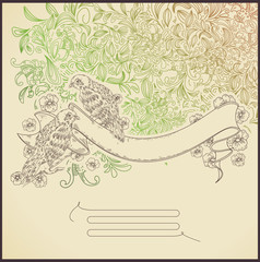 line drawing banner with birds and flowers