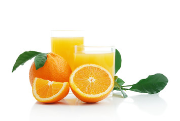 Orange with orange juice and the cut slices