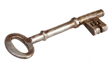 Old Metal Key On a White Isolated Border
