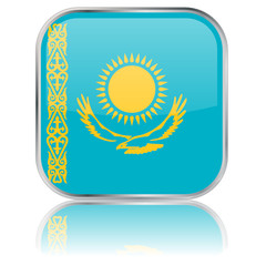 Kazakhstan Square Flag Button (Republic Kazakstan Kazakh Vector)