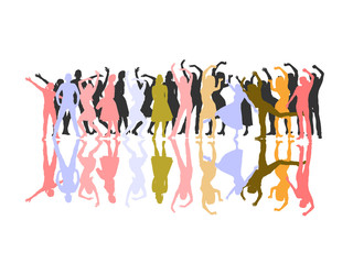 Bunte Frauengruppe mit bunten Schattenspiegelungen